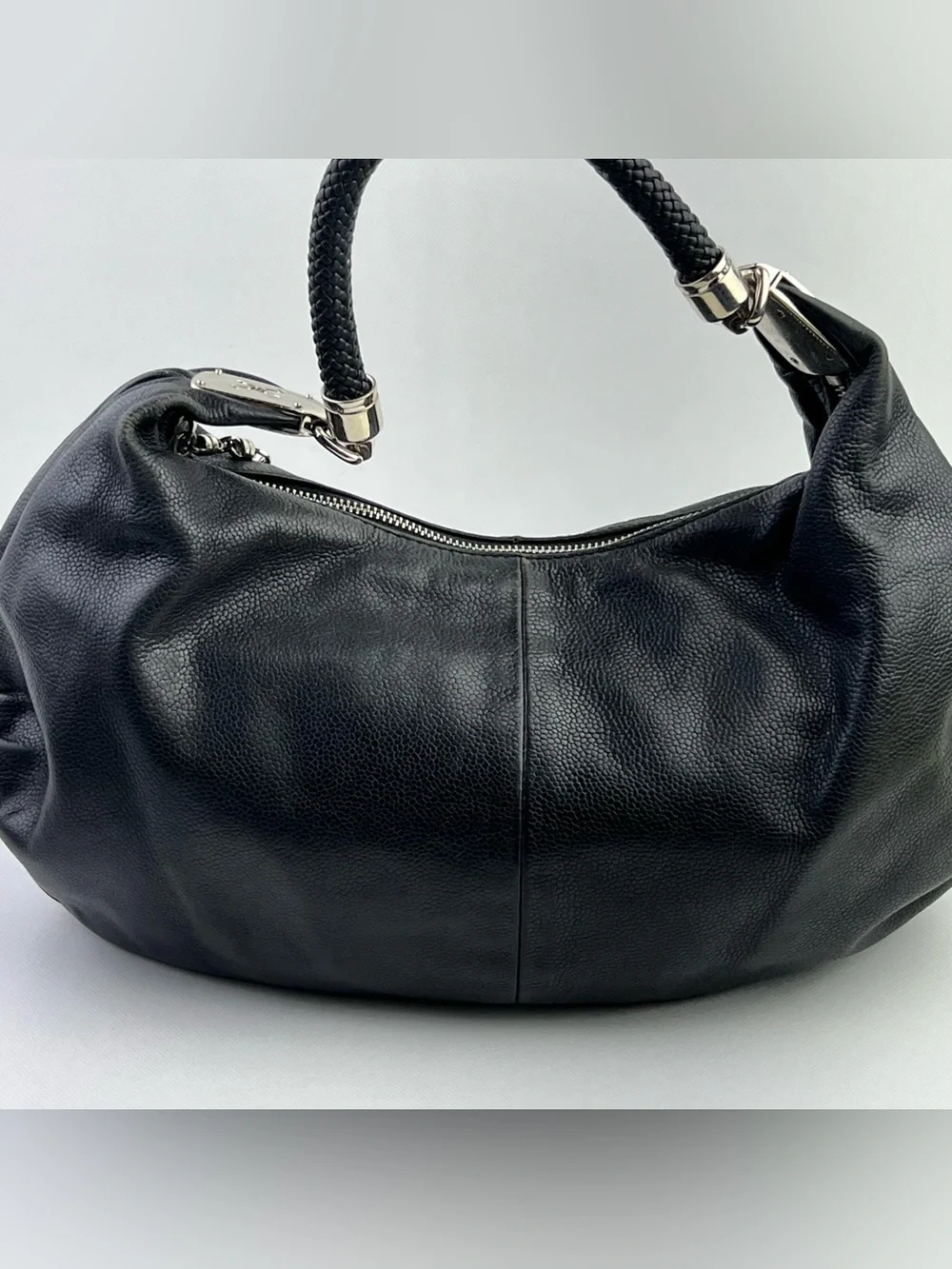 Cole Haan Collection F06 Pebbled Leather Hobo Bag Braid Handle Tassel